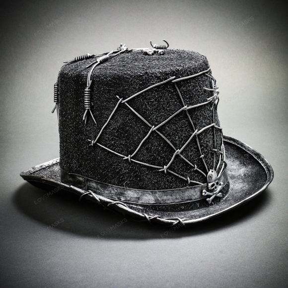 Steampunk Gothic Top Hat with Skull & Spider Web - Picture 2 of 4